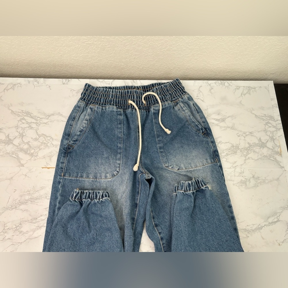 Celebrity Pink Jogger Jeans Womens S Blue Denim Distressed Elastic Waist - Picture 3 of 6